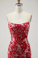 Load image into Gallery viewer, Sparkly Red Mermaid Floral Long Prom Dress with Beading