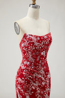 Load image into Gallery viewer, Sparkly Red Mermaid Floral Long Prom Dress with Beading