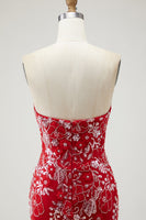 Load image into Gallery viewer, Sparkly Red Mermaid Floral Long Prom Dress with Beading