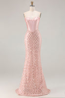 Load image into Gallery viewer, Sparkly Blush Mermaid Sweetheart Long Corset Prom Dress with Sequins