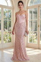 Load image into Gallery viewer, Sparkly Basque Waist Blush Long Corset Mermaid Formal Dress with Sequin