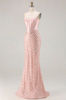 Load image into Gallery viewer, Sparkly Blush Mermaid Sweetheart Long Corset Prom Dress with Sequins