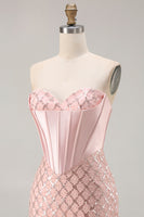 Load image into Gallery viewer, Sparkly Blush Mermaid Sweetheart Long Corset Prom Dress with Sequins