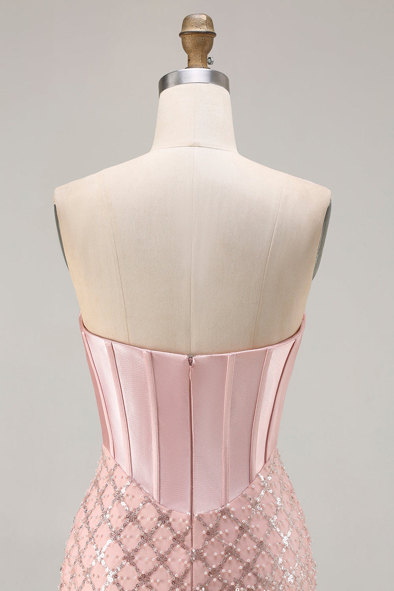 Load image into Gallery viewer, Sparkly Blush Mermaid Sweetheart Long Corset Prom Dress with Sequins