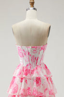 Load image into Gallery viewer, Sparkly White and Pink Corset Tiered Flower Long Prom Dress with Slit