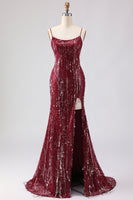 Load image into Gallery viewer, Sparkly Pink Mermaid Long Sequin Prom Dress with Slit