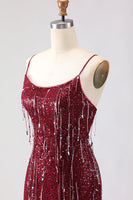 Load image into Gallery viewer, Sparkly Burgundy Sequins Long Mermaid Prom Dress with Slit