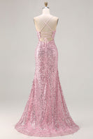 Load image into Gallery viewer, Sparkly Pink Mermaid Long Sequin Prom Dress with Slit