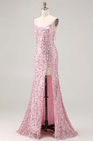 Load image into Gallery viewer, Sparkly Pink Mermaid Long Sequin Prom Dress with Slit