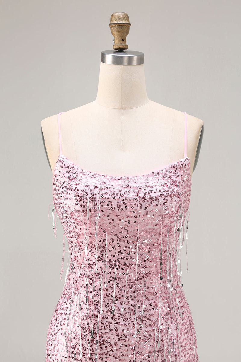 Load image into Gallery viewer, Sparkly Pink Mermaid Long Sequin Prom Dress with Slit