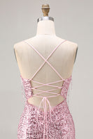 Load image into Gallery viewer, Sparkly Burgundy Sequins Long Mermaid Prom Dress with Slit