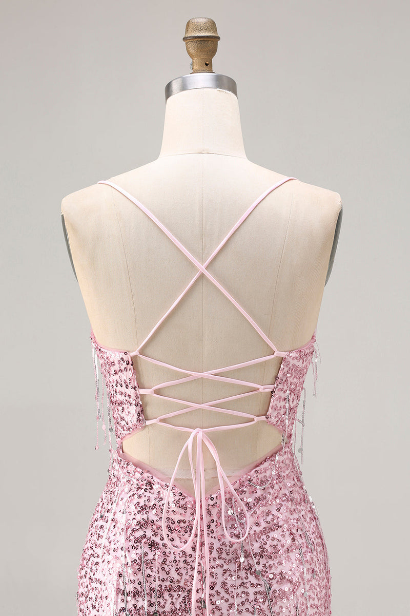 Load image into Gallery viewer, Sparkly Burgundy Sequins Long Mermaid Prom Dress with Slit