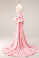 Load image into Gallery viewer, Sparkly Pink Floral Strapless Mermaid Long Corset Prom Dress with Cape