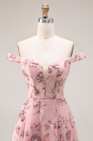 Load image into Gallery viewer, Purple A Line Floral Off the Shoulder Long Prom Dress with Sequins