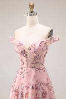 Load image into Gallery viewer, Purple A Line Floral Off the Shoulder Long Prom Dress with Sequins