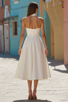 Load image into Gallery viewer, White Satin A Line Halter Midi Engagement Dress