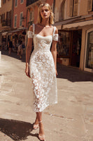 Load image into Gallery viewer, White Cold Shoulder A Line Midi Lace Engagement Dress