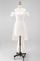 Load image into Gallery viewer, White Off the Shoulder Bodycon Satin Short Engagement Dress with Bows