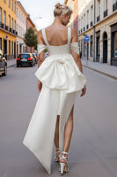 Load image into Gallery viewer, White Off the Shoulder Bodycon Satin Short Engagement Dress with Bows