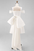 Load image into Gallery viewer, White Off the Shoulder Bodycon Satin Short Engagement Dress with Bows