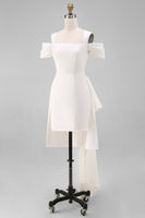 Load image into Gallery viewer, White Off the Shoulder Bodycon Satin Short Engagement Dress with Bows