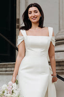 Load image into Gallery viewer, White Off the Shoulder Bodycon Satin Short Engagement Dress with Bows