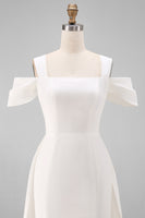 Load image into Gallery viewer, White Off the Shoulder Bodycon Satin Short Engagement Dress with Bows
