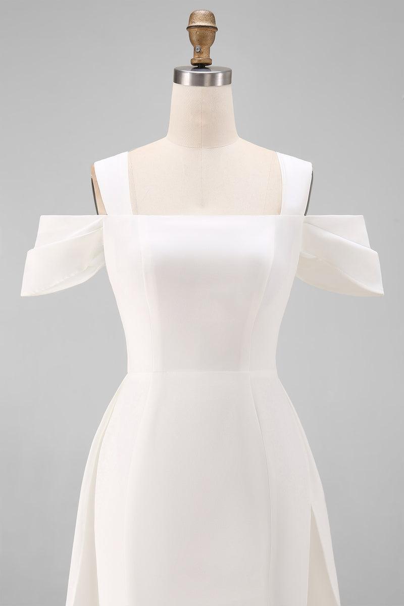 Load image into Gallery viewer, White Off the Shoulder Bodycon Satin Short Engagement Dress with Bows