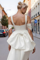 Load image into Gallery viewer, White Off the Shoulder Bodycon Satin Short Engagement Dress with Bows