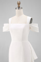Load image into Gallery viewer, White Off the Shoulder Bodycon Satin Short Engagement Dress with Bows