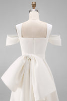 Load image into Gallery viewer, White Off the Shoulder Bodycon Satin Short Engagement Dress with Bows