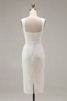 Load image into Gallery viewer, Ivory Thick Straps Bodycon Midi Lace Engagement Dress