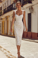 Load image into Gallery viewer, Ivory Thick Straps Bodycon Midi Lace Engagement Dress