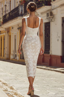 Load image into Gallery viewer, Ivory Thick Straps Bodycon Midi Lace Engagement Dress
