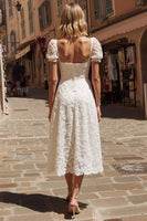 Load image into Gallery viewer, Ivory Square Neck Midi Lace Engagement Dress with Sleeves