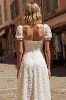 Load image into Gallery viewer, Ivory Square Neck Midi Lace Engagement Dress with Sleeves
