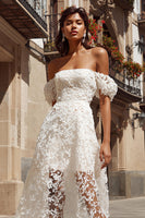 Load image into Gallery viewer, Ivory A Line Off the Shoulder Lace Midi Engagement Dress