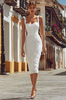 Load image into Gallery viewer, Ivory Bodycon Thick Straps Midi Lace Engagement Dress