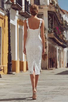 Ivory Bodycon Thick Straps Midi Lace Engagement Dress