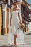Load image into Gallery viewer, Ivory Bodycon Thick Straps Midi Lace Engagement Dress