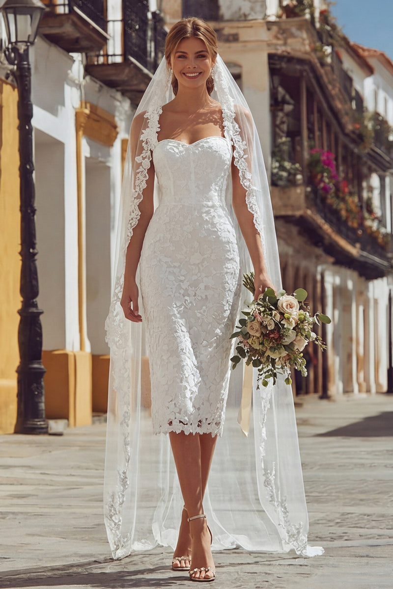 Load image into Gallery viewer, Ivory Bodycon Thick Straps Midi Lace Engagement Dress