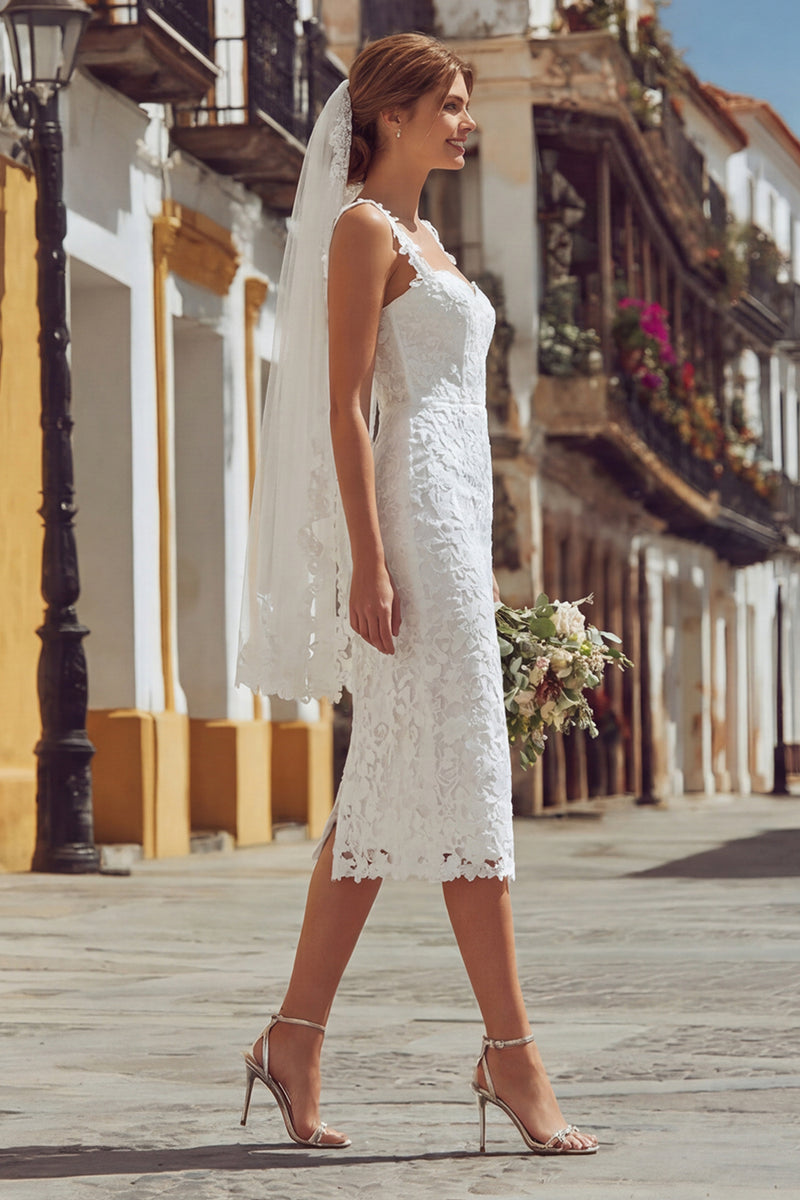 Load image into Gallery viewer, Ivory Bodycon Thick Straps Midi Lace Engagement Dress