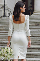 Load image into Gallery viewer, White Square Neck Bodycon Midi Wedding Dress with Bow