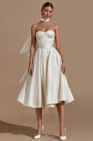 Load image into Gallery viewer, White A Line Sweetheart Midi Engagement Dress with Belt