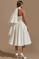 Load image into Gallery viewer, White A Line Sweetheart Midi Engagement Dress with Belt