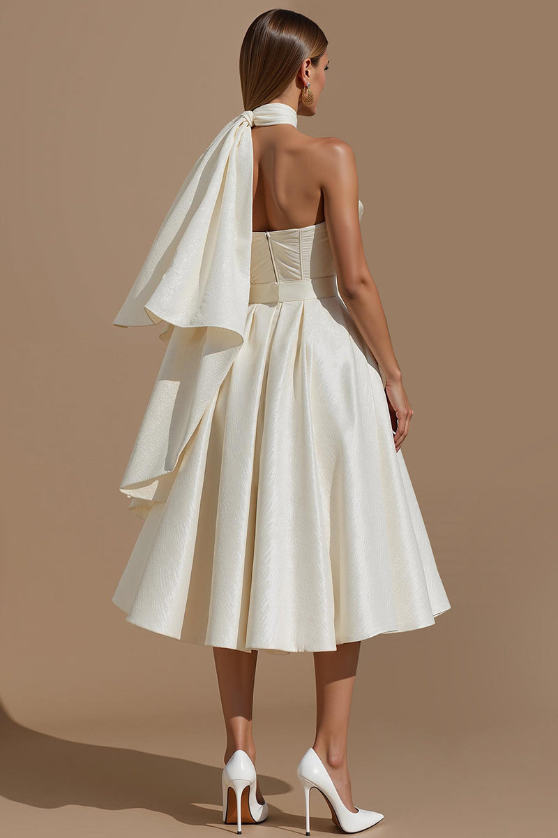 Load image into Gallery viewer, White A Line Sweetheart Midi Engagement Dress with Belt