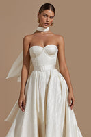 Load image into Gallery viewer, White A Line Sweetheart Midi Engagement Dress with Belt