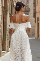 Load image into Gallery viewer, White Off the Shoulder Lace Midi Engagement Dress with Pockets