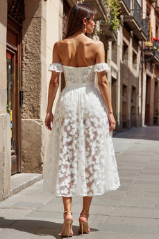 Ivory A Line Appliqued Floral Boho Maxi Wedding Dress
