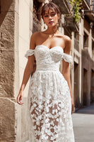 Load image into Gallery viewer, Ivory A Line Appliqued Floral Boho Maxi Wedding Dress